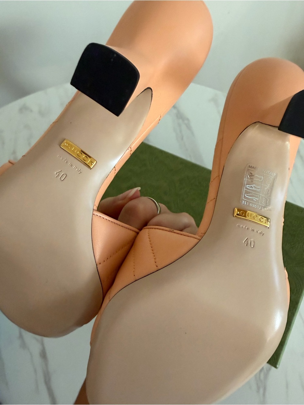 Gucci Peach Quilted Leather GG Slide Sandals - Picture 2 of 5